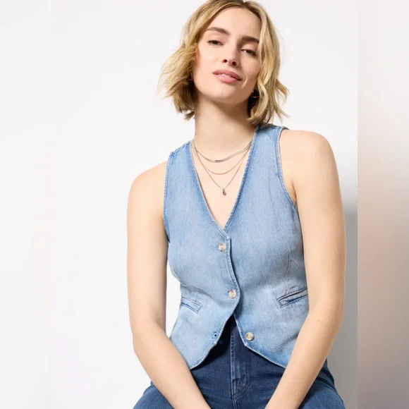 Evereve Cloth And Stone Seamed Denim Vest Size Large - Picture 1 of 8